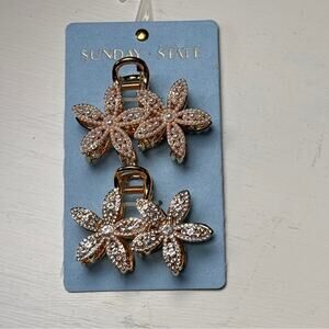 Sunday State Gold Embellished Pearl and Jewel Flower Hair Clip Accessories